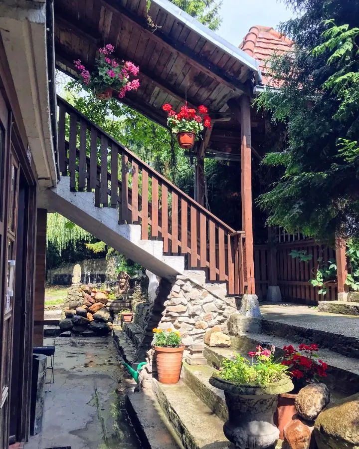 Aussentreppe mit Blumen am Dworek Adamski