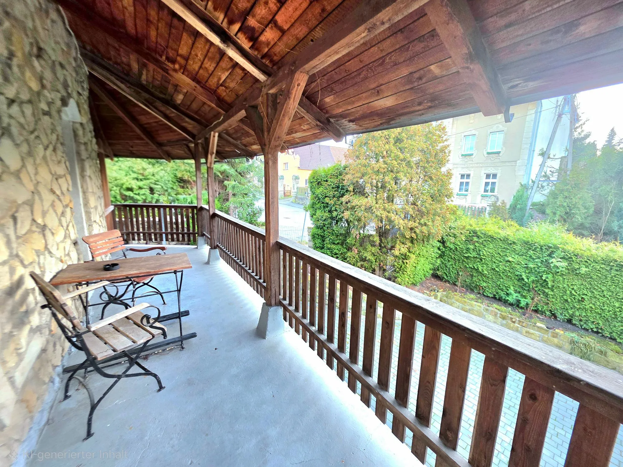 Ueberdachter Balkon der Junior Suite mit Blick ins Gruene